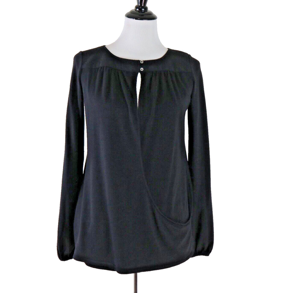 Theory Size S Wool Knit Keyhole Neck Draped Front Top Black